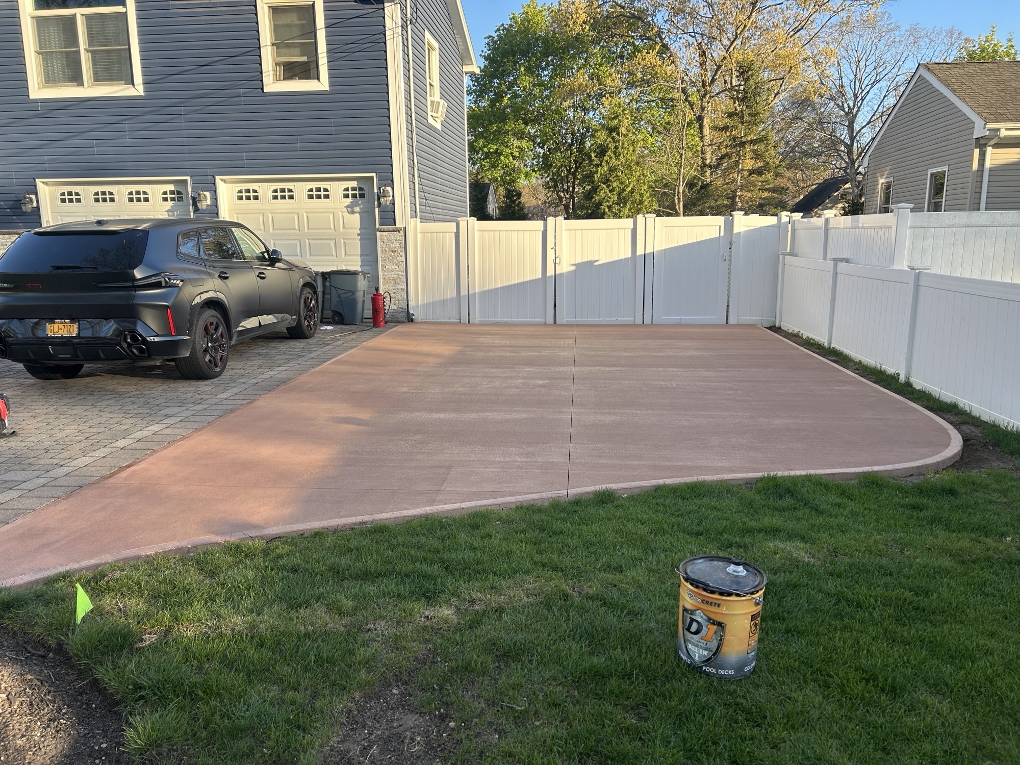 Freshly poured decorative concrete driveway in Long Island